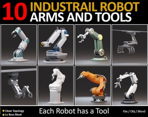 10 Industrial Robot Arm and 5 tools 3D model