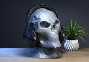 Low-poly Robot Skull Headphone Stand Cyborg Headset Stand