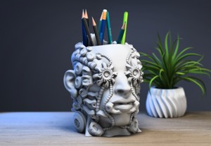 ROBOT HUMAN HEAD PEN HOLDER, ROBOT HUMAN BUST PEN HOLDER, PEN HOLDER ANIMAL, PERFECT GAMER GIFT, FUNNY FANS GIFT, ROBOT HUMAN HEAD PEN STAND A241 (1)