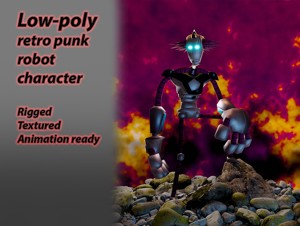 Low-poly retro punk robot character disign
