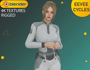 Blonde Young Girl with Cyberpunk Sci-fi Space Crew Suit