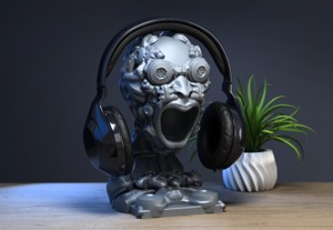ROBOT SKULL HEADPHONE STAND, CYBORG HEADSET STAND, PERFECT GAMER GIFT, SCI-FI FANS GIFT, ROBOT SKULL HEADPHONE HOLDER A261 (1)
