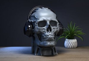 Robot Skull Headphone Stand  Cyborg Headset Stand