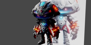 a robot with a glowing head and a red cape behance