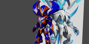 a robot with a blue and white face mobile legends 