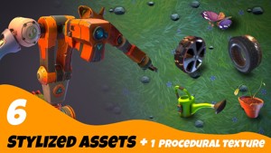 Stylized Sci Fi Factory Robot  5 Assets  One Procedural Texture