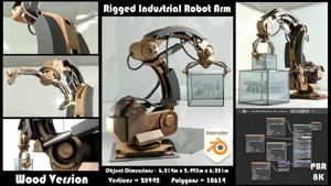 Rigged Industrial Robot Arm Wood Version