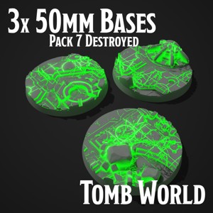 3 NECRON TOMB WORLD MINIATURE BASES - 50 MM - PACK 7 DESTROYED