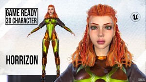 Low-poly gameready woman redhead character HORRIZON