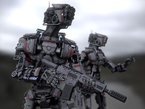 Heavy armored scifi robot character gameready