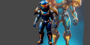 a robot with a glowing helmet and a glowing helmet