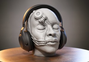 Robot Skull Headphone Stand Cyborg Headset Stand
