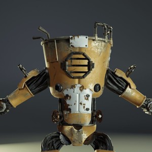 Old robot character low poly game ready model