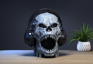 Robot Skull Headphone Stand  Cyborg Headset Stand