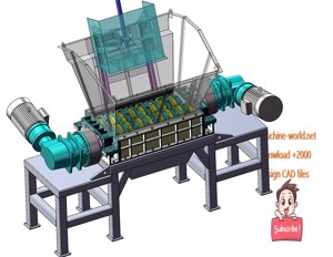 industrial 3D model High efficiency twin shaft shredder