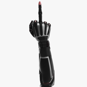 Cyborg arm shows middle finger