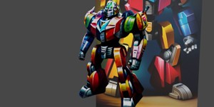a cartoon character of a robot with a yellow and r