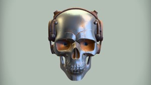 Robotic skull with headphones
