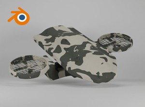 Military drone with propellers painted in camouflage