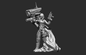 Female decker with drone from Shadowrun rpg