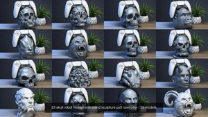 23 skull robot headphone stand sculpture ps5 controller