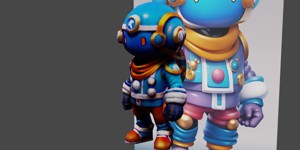  cartoon character of a blue and purple robot with