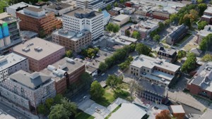Urban city with large buildings