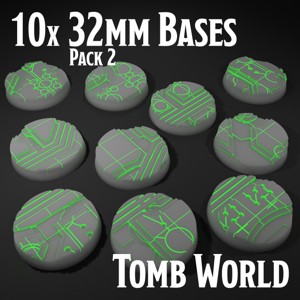 10 NECRON TOMB WORLD MINIATURE BASES - 32 MM - PACK 2