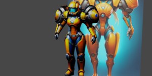 a robot with a helmet and a helmet on she has long