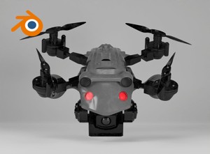 Sci-fi military kamikaze drone with a camera