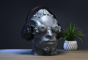 Robot human head Headphone Stand  Cyborg Headset Stand