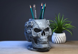 Robot Skull pen holder  Cyborg pen holder