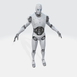 A robust with a metallic body