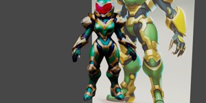 a cartoon character of a green and gold robot styl