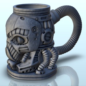 CYBER ROBOT WITH PIPES DICE MUG (23) - HOLDER BEER CAN STORAGE CONTAINER TOWER SODA BOX DND RPG BOARDGAME 33CL 25CL 12OZ 16OZ 50CL BEVERAGE W40K 40 000 SCIFI FUTURISTIC
