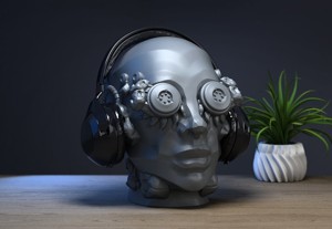 Robot human head Headphone Stand  Cyborg Headset Stand