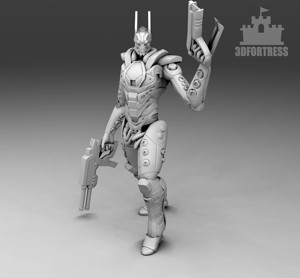 A humanoid robot with a blaster