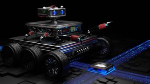 Futuristic Sci-Fi Robotic Vehicle with Glowing Particle Trails