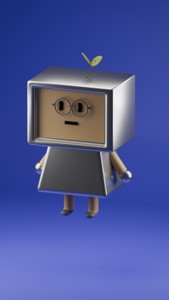 CUTE SIMPLE ROBOT WITH CUTE LEAF ON HEAD.