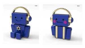 Mini robot listening to music miniature