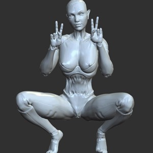Half-Robot Woman in Lewd Pose 3D Print STL