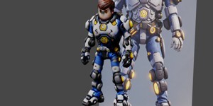a robot with a helmet and glasses character splash