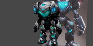 a robot with glowing eyes and a helmet concept art