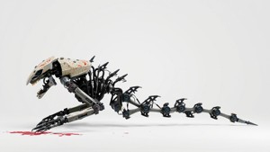 Mechanical Beast Frame with Human Features and Blood Stains