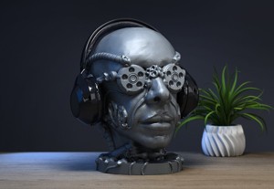 Robot human head Headphone Stand  Cyborg Headset Stand
