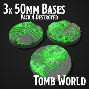 3 NECRON TOMB WORLD MINIATURE BASES - 50 MM - PACK 4 DESTROYED