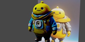  there is a yellow robot with a scarf on its head 