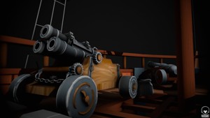 Stylized Triple Barrel Pirate Ship Canon