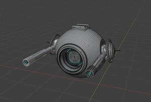 Aged Green Robot Sphere with Blue Light and Functional Details