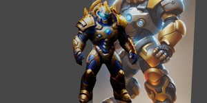 a robot with a glowing head and a glowing chest le